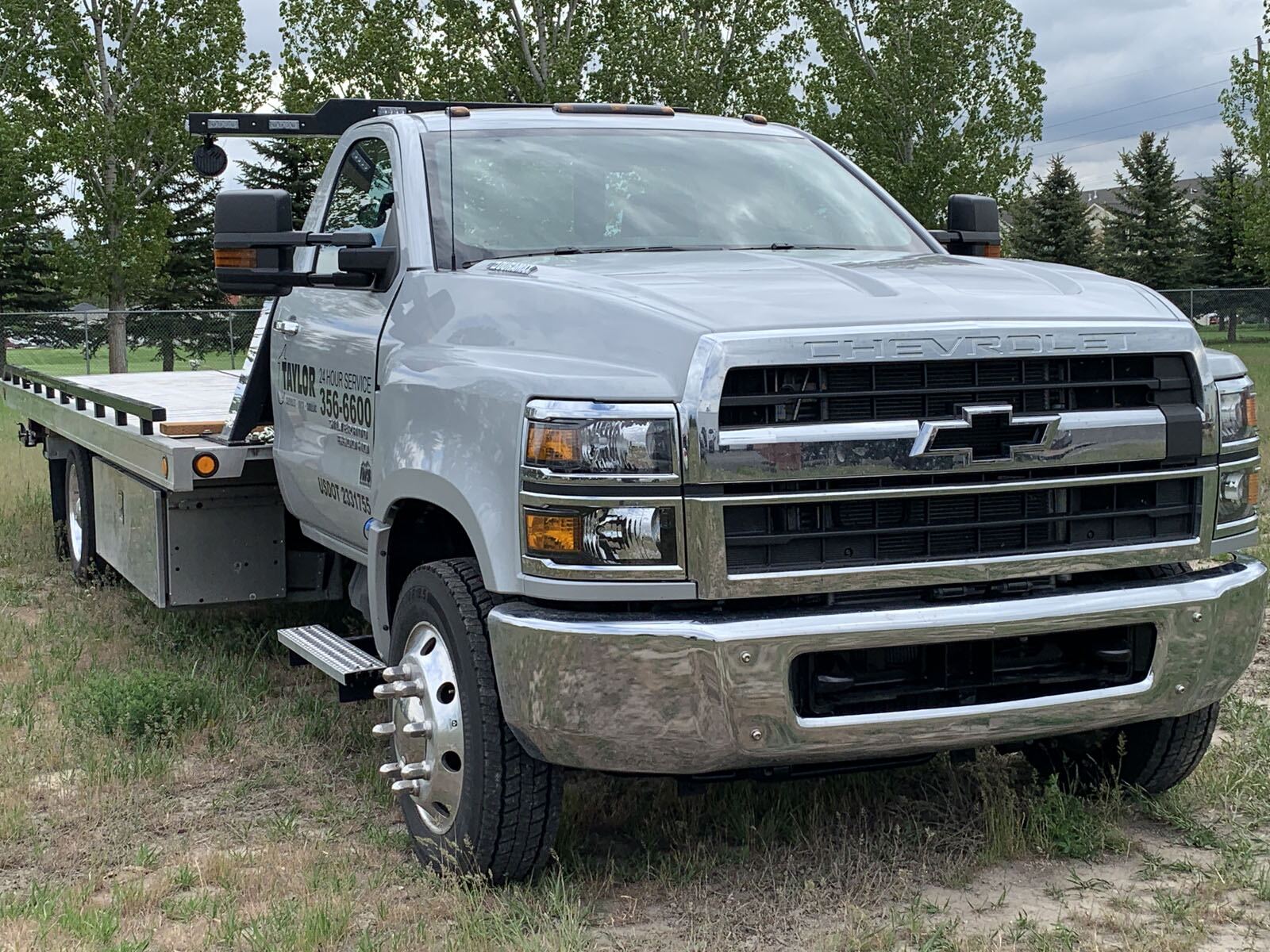 Taylor Chevrolet 24-hour tow truck outside the Rexburg shop